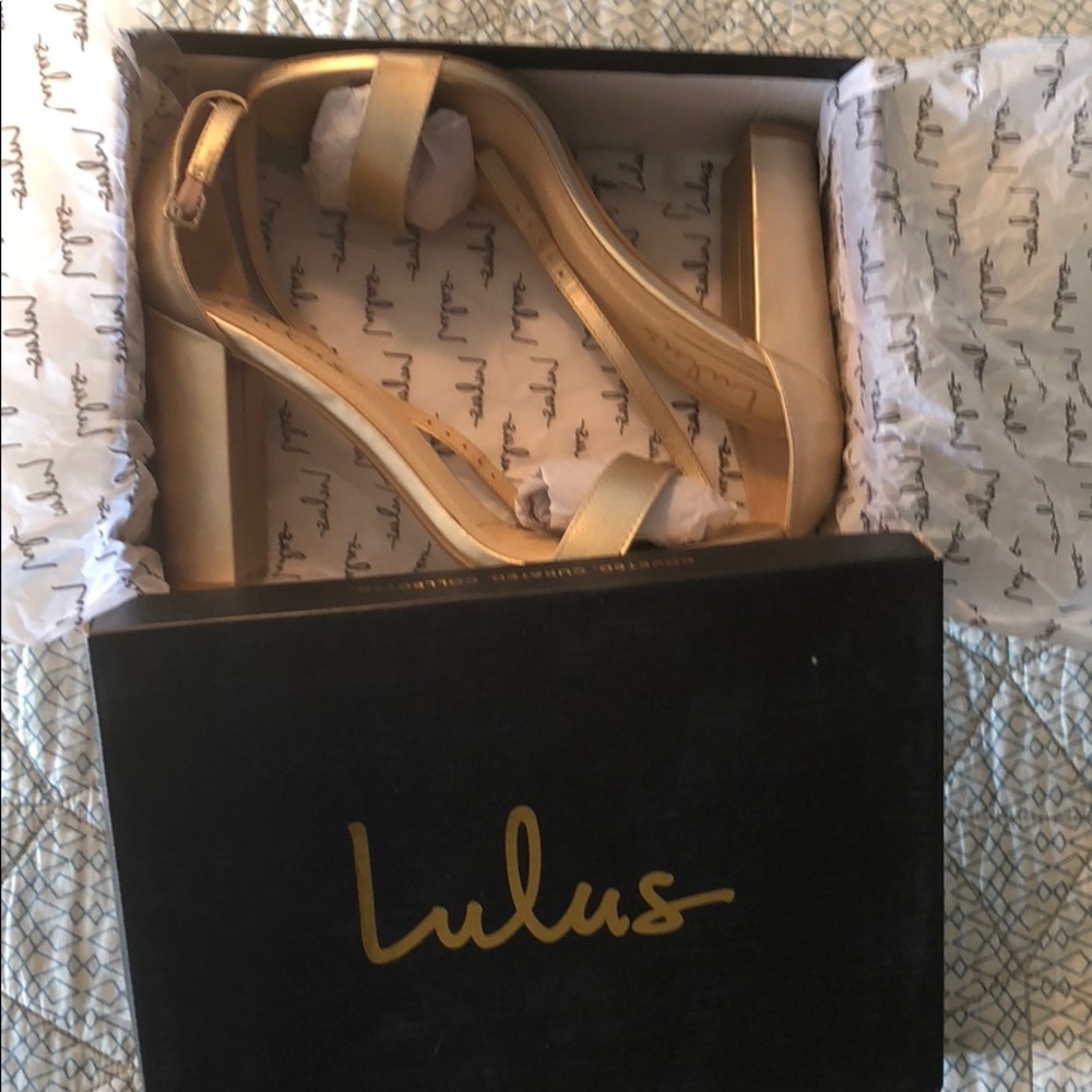 Lulu’s Taylor Gold Ankle Strap Heels
